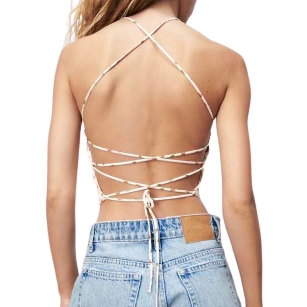 New! ZARA Y2K Watermelon Strappy Bandanna Satin Cropped Printed Blouse Top - Picture 2 of 9
